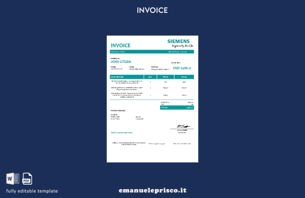 modello di fattura Siemens USA stile verificato